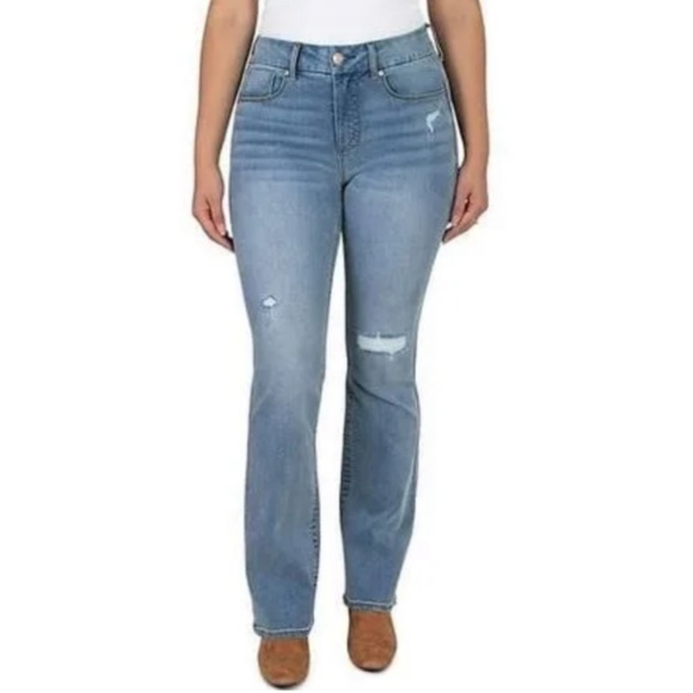 Seven7 sz 10 dk blue distressed beaded back pocket mid rise slim straight jeans